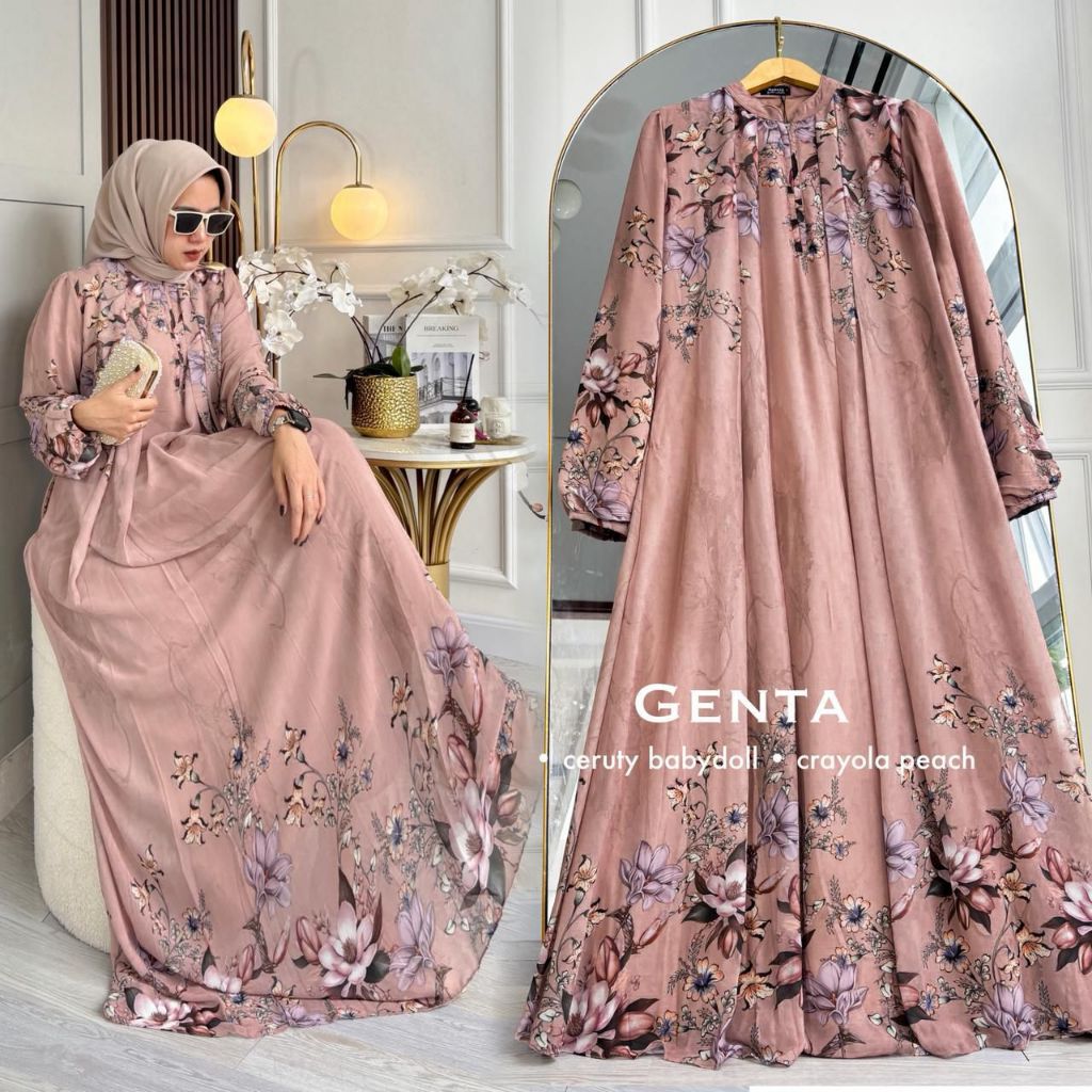 Gamis wanita GENTA DRESS JUMBO ziper depan bahan ceruty by NABTIK