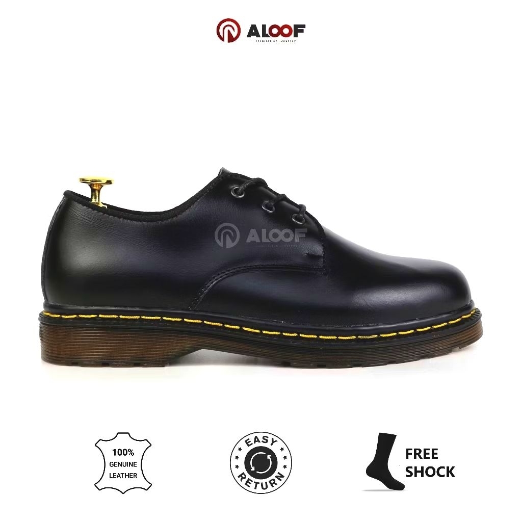 38-45 ALOOF DELOW - Sepatu Oxford Model Docmart 3 Lubang Tali Kulit Asli Original