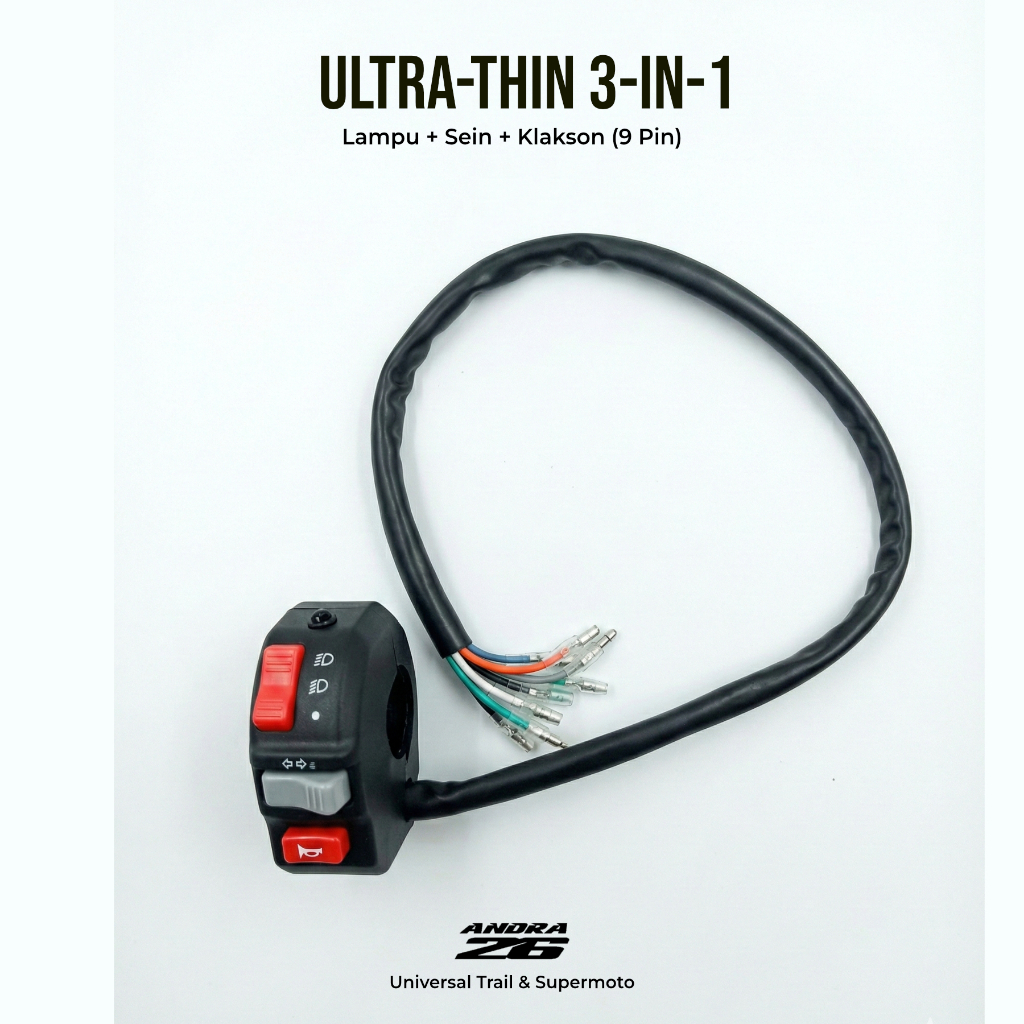 Saklar Kiri ROZ Slim Universal 9 Pin - Holder Saklar Lampu Sein Klakson Motor Trail KLX CRF WR 155 K