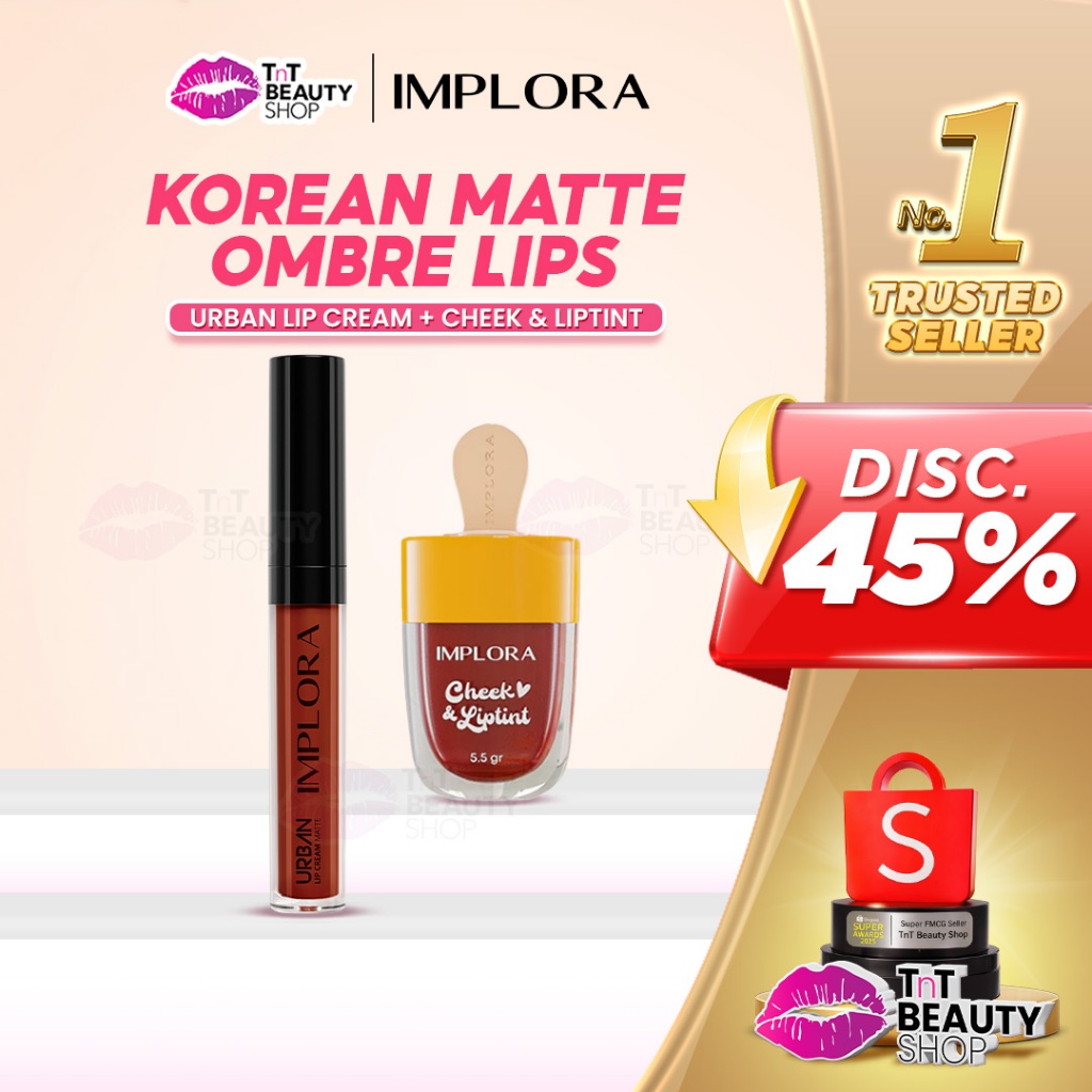 [BUNDLING] Implora Korean Matte Ombre Lips (Hazelnude Lip Cream + LipTint) - Urban Matte Lipcream - 
