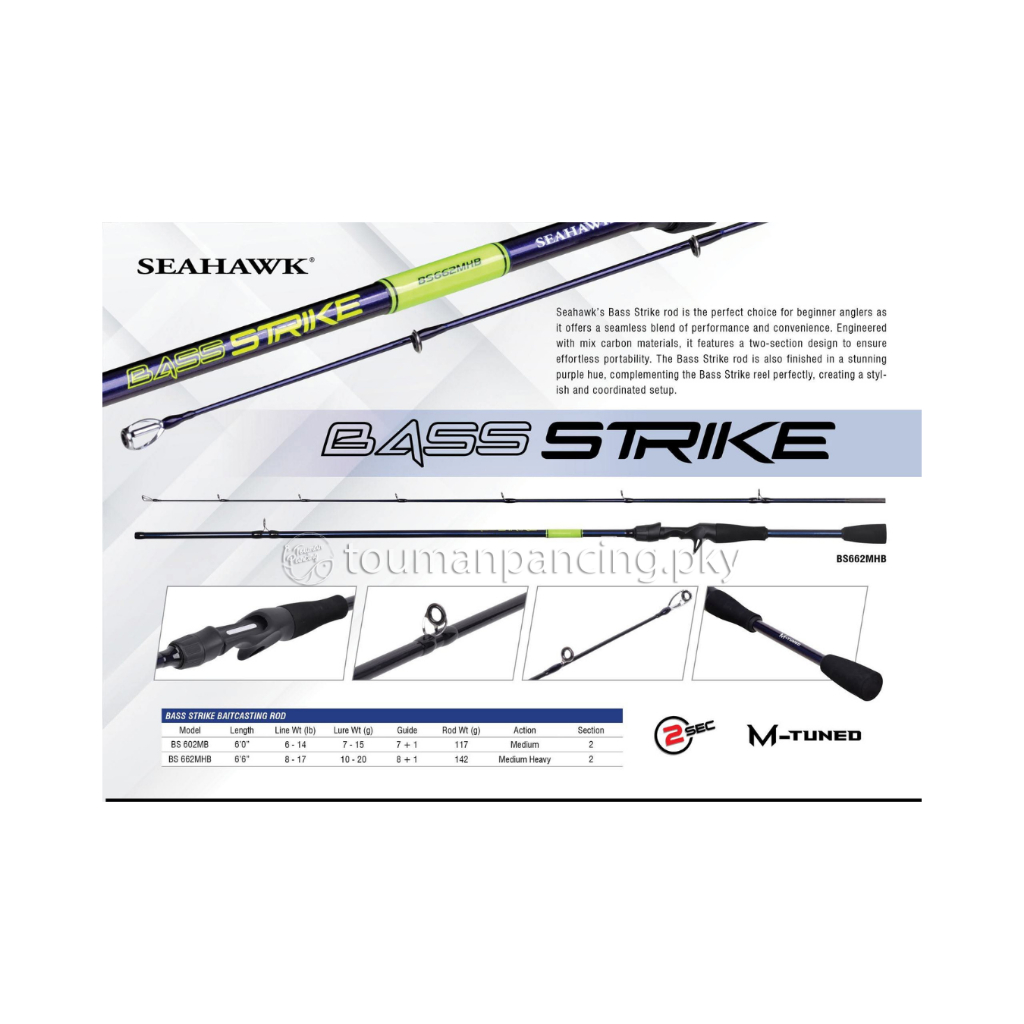 Joran BC Seahawk Bass Strike Baitcasting Rod 2 Section Mix Carbon Material free packing