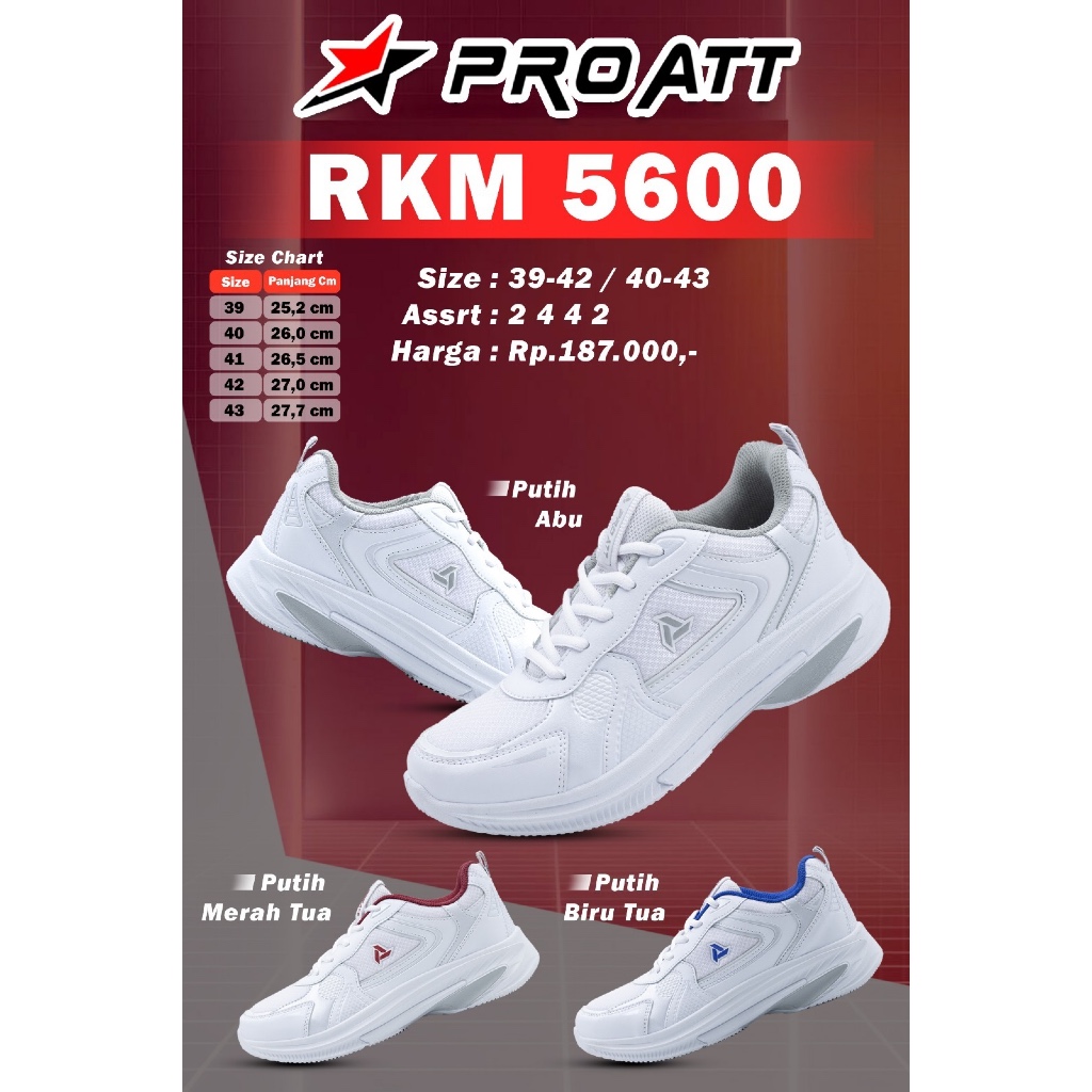 PRO ATT RKM 5600 Sepatu Olahraga Pria Warna Putih Bisa Badminton Jogging Volleyball Asli Produk Indo