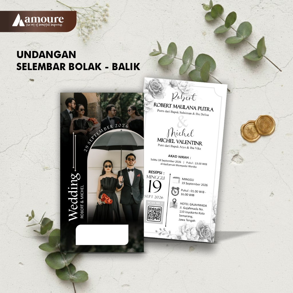 Undangan Pernikahan 1 Lembar Bolak Balik Simple Minimalis / Undangan Pernikahan 1 Lembar Custom