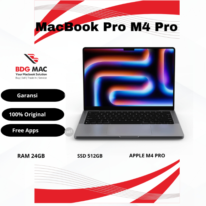MacBook Pro M4 Pro Resmi Ibox 14 inch Ram 24GB SSD 512GB Fullset Original Second