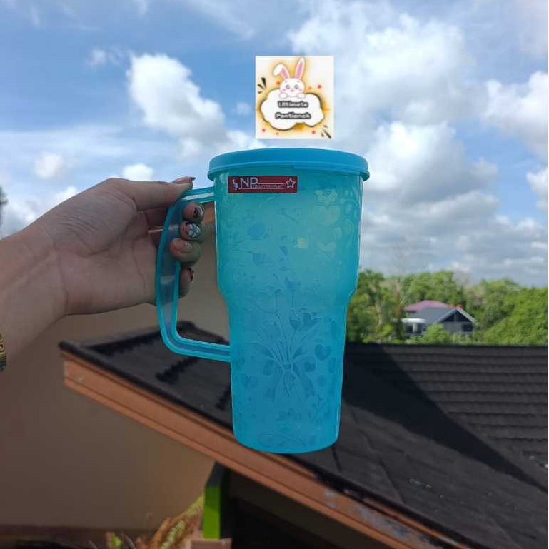 Tumbler Plastik Sunly 1000ml / Mug Tutup / Gelas Tangkai Tutup NP Ok1