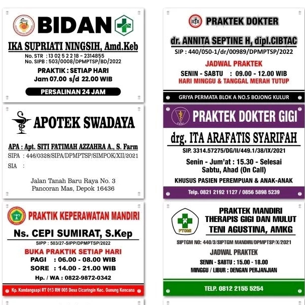 Akrilik Papan Praktek Apoteker, Dokter, Bidan, Akrilik Papan Dokter, Plang Toko, Mesjid, Sekolah, Pa