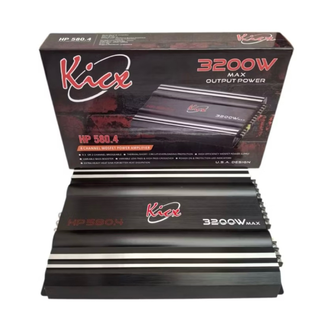 Mosfet Power Amplifier Mobil 4 Channel Kick HP.580.4 3200Watt / Power Mobil Kick 4 Channel 3200 Watt