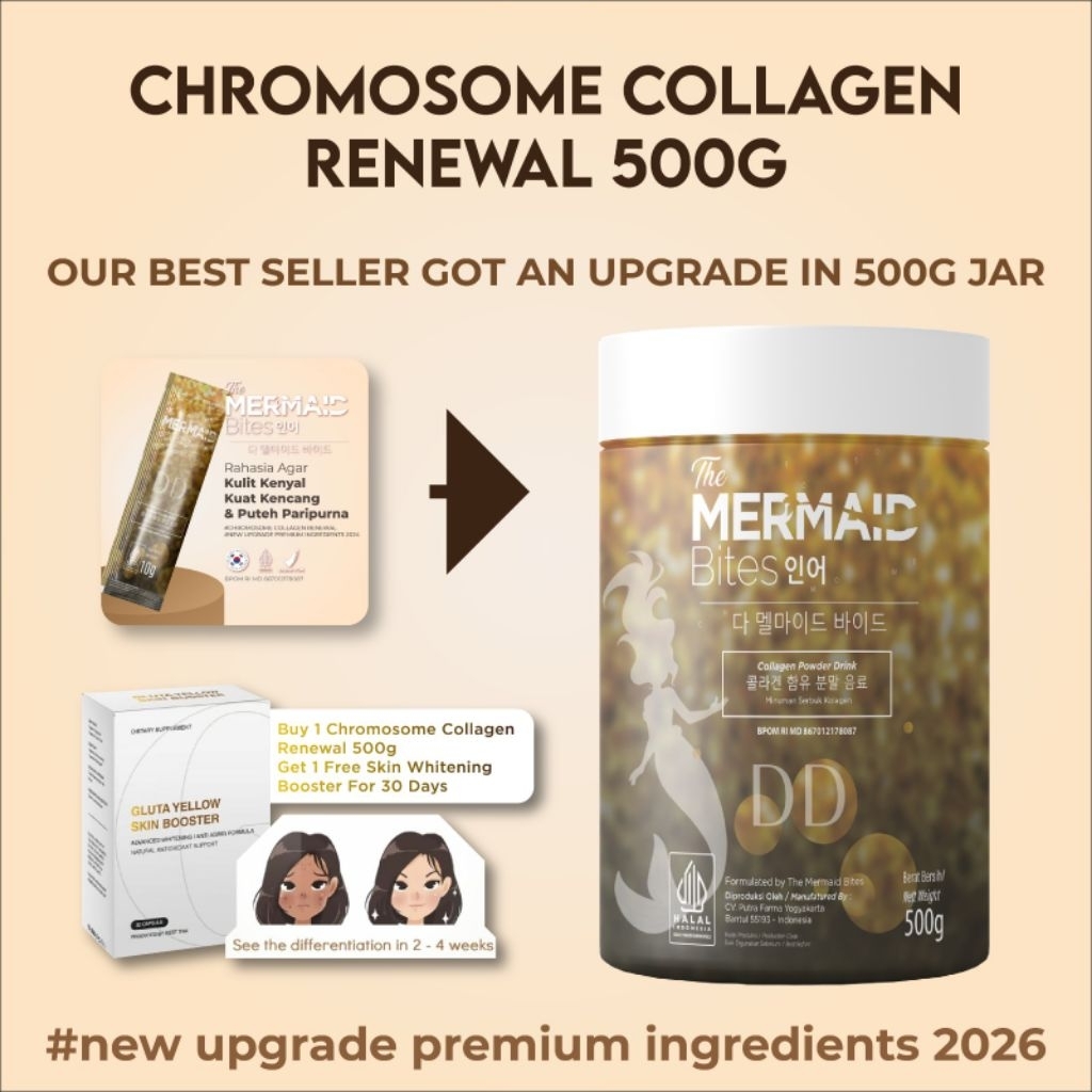 THE MERMAID BITES MARINE CHROMOSOME COLLAGEN 500G JARFREE GYSB 30CAPSULES