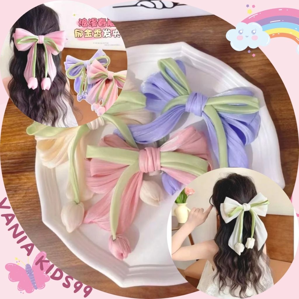 Jepit rambut bunga tulip Korea | Pita satin