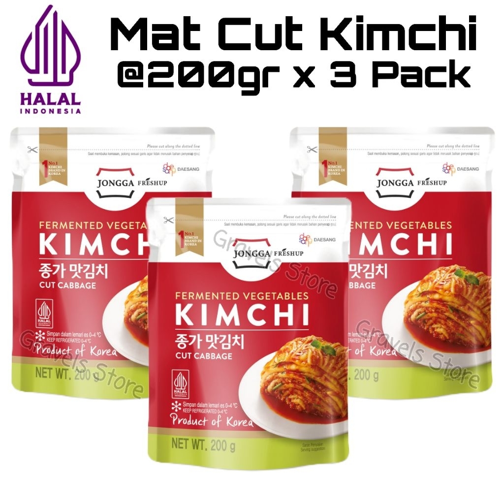 [BUNDLE 3 PACK] JONGGA MAT CUT KIMCHI HALAL ORIGINAL @200GR X 3 PACK - KIMCHI FRESH SAWI POTONG KORE