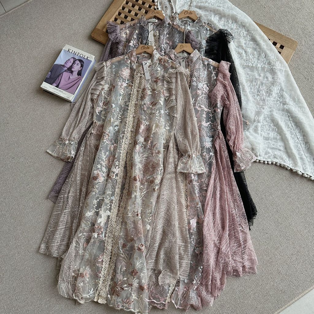 Oclo Masaya Tunic Brokat Chantily Embroidery Premium  Dress Lebaran Elegan OCL00923