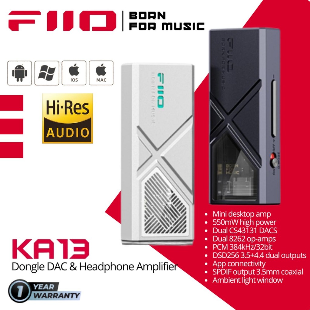 FiiO KA13 / KA 13 / KA-13 Premium Portable DAC/AMP w-Mini Desktop-Grade Amplification Garansi Resmi 