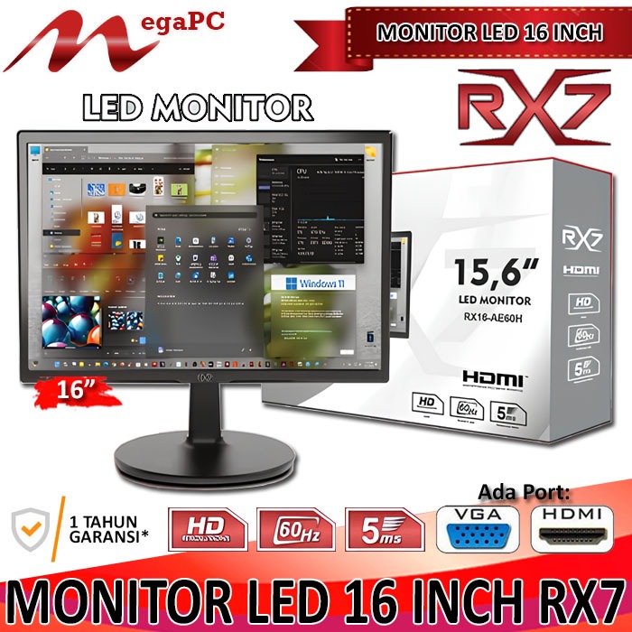 Monitor LED 16 Inch VGA + HDMI LED HD Monitor