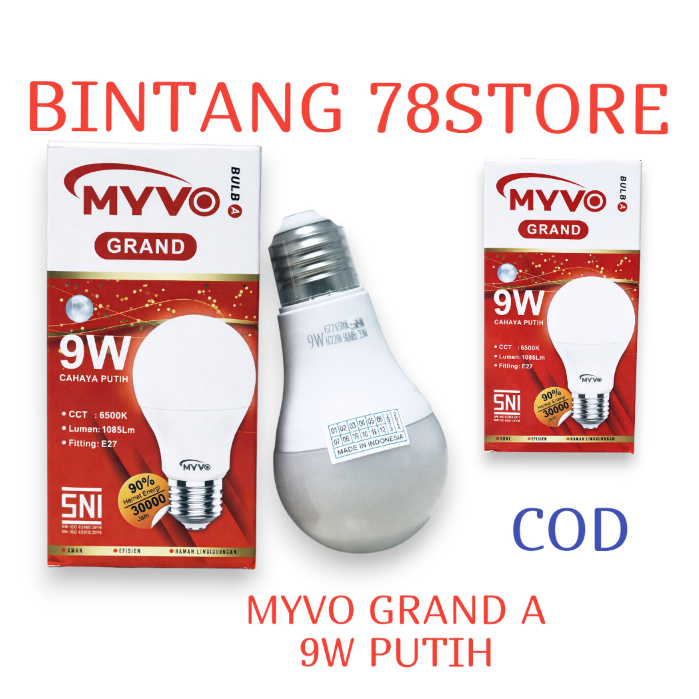 MYVO GRAND A 9W PUTIH GARANSI - LAMPU BOHLAM LED MYVO GRAND A