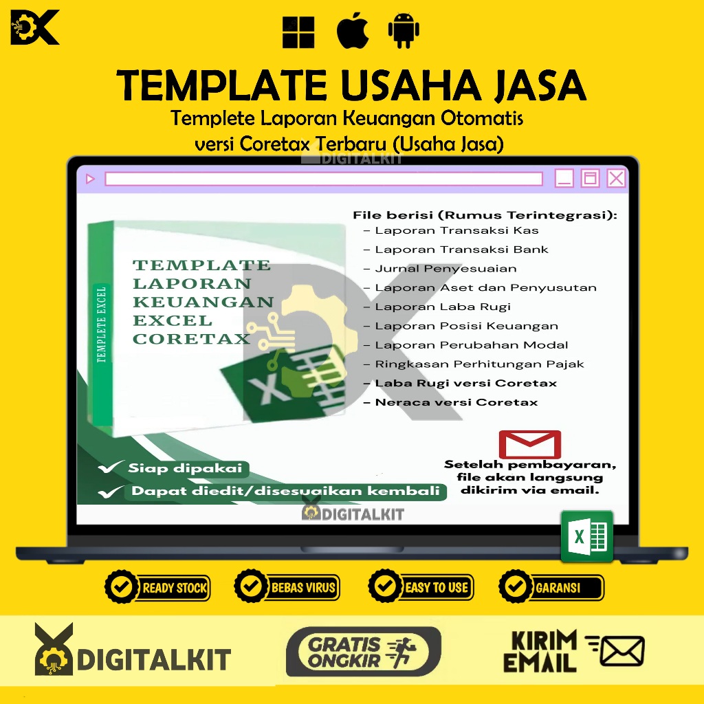[T0767] Templete Laporan Keuangan Otomatis versi Coretax Terbaru (Usaha Jasa)