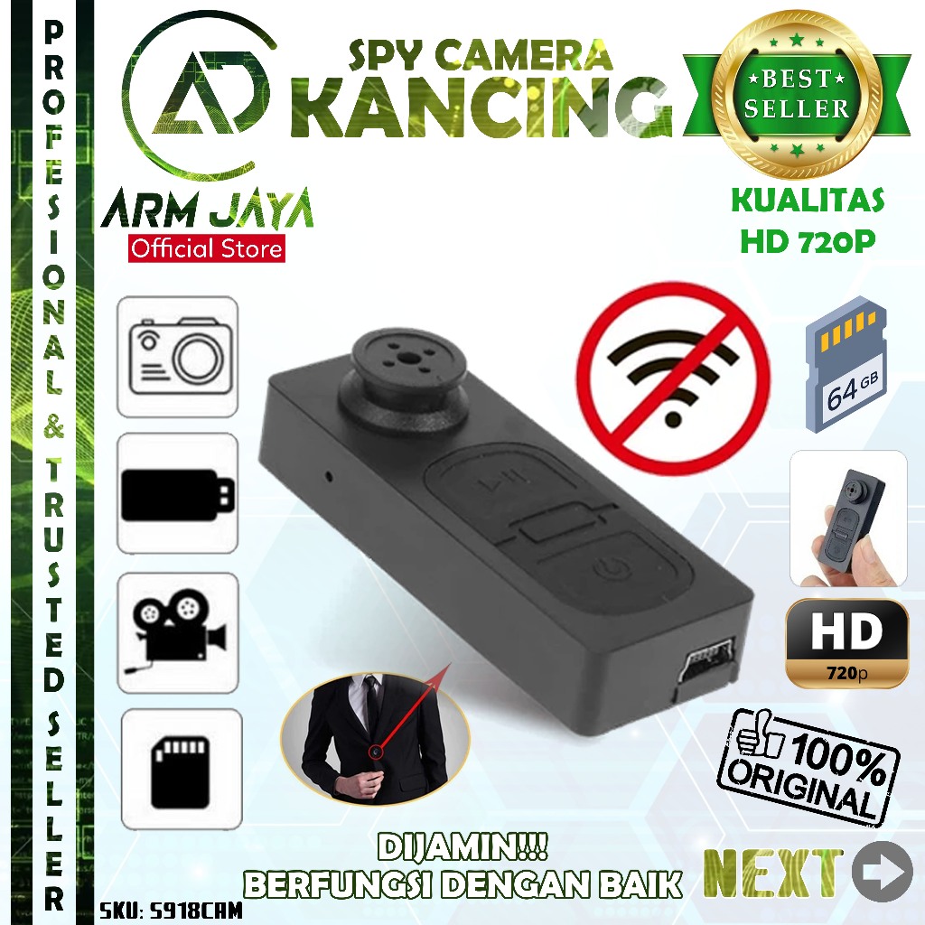 S918CAM Spycam Mini Kamera Kancing Shirt HD 720P CCTV Hidden Voice Recorder S918 Camera Perekam Raha