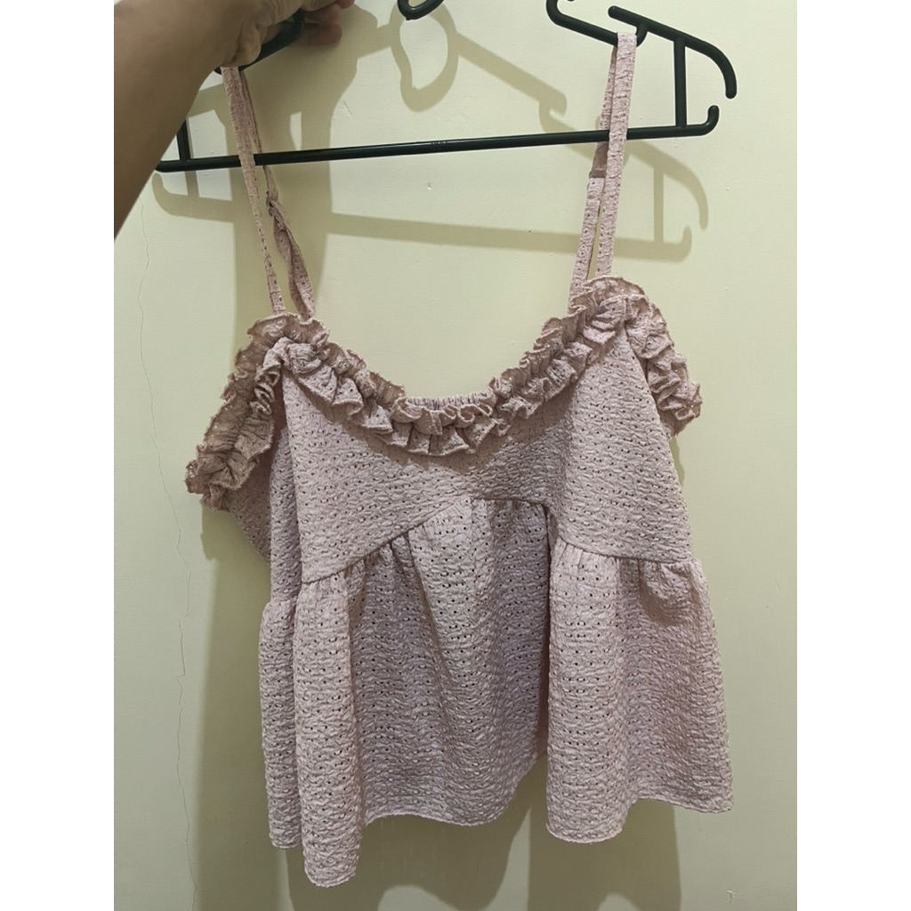 outer tank top crop warna pink pastel