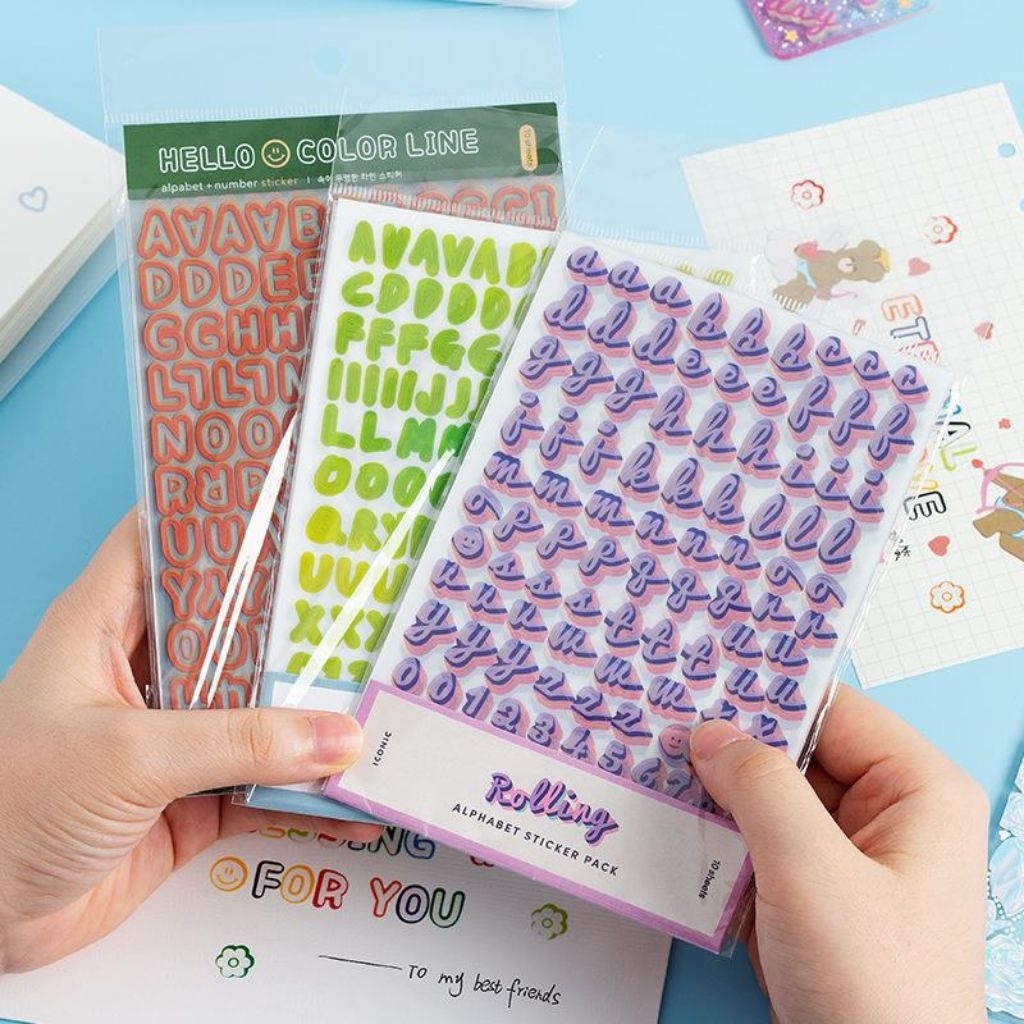 9 - 10 lembar alphabet sticker Korea Iconic huruf angka
