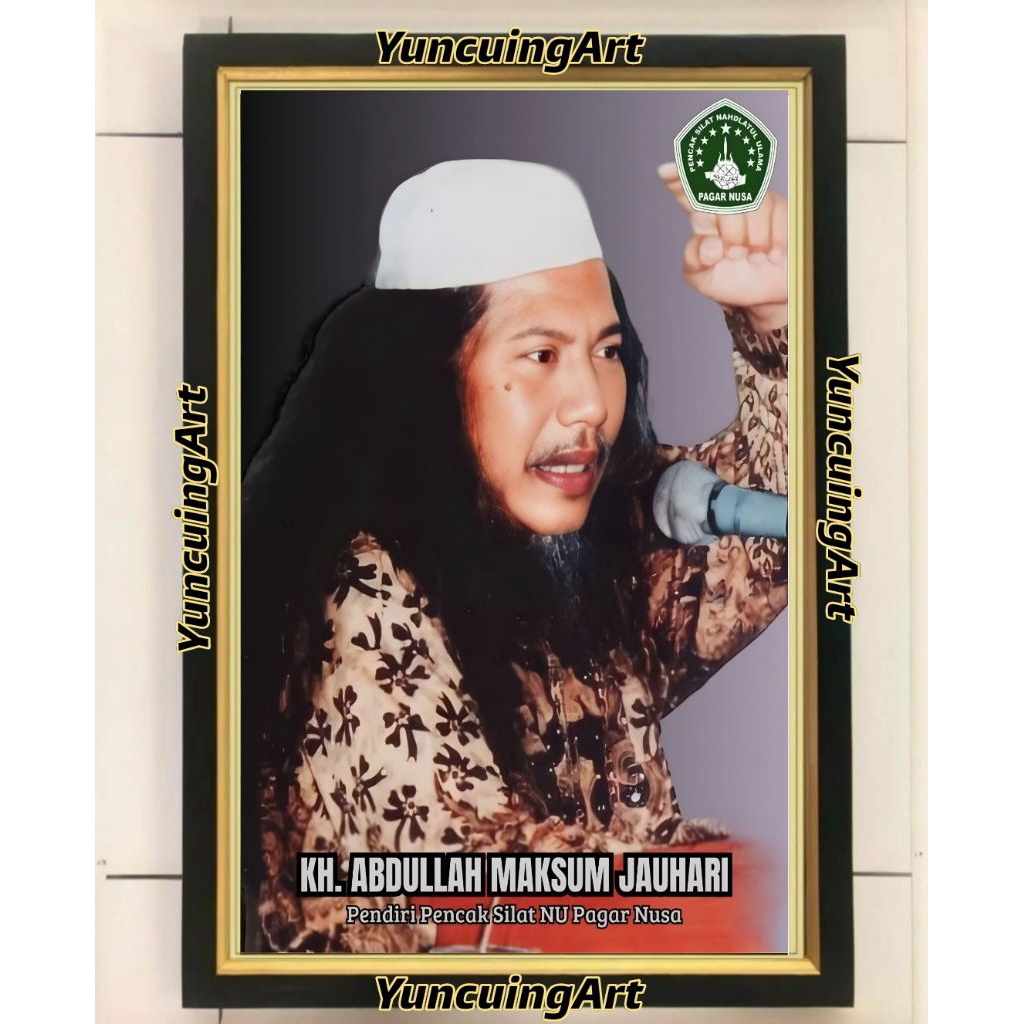 hiasan dinding lukisan cetak Gus Maksum jauhari plus bingkai ukuran 65*45