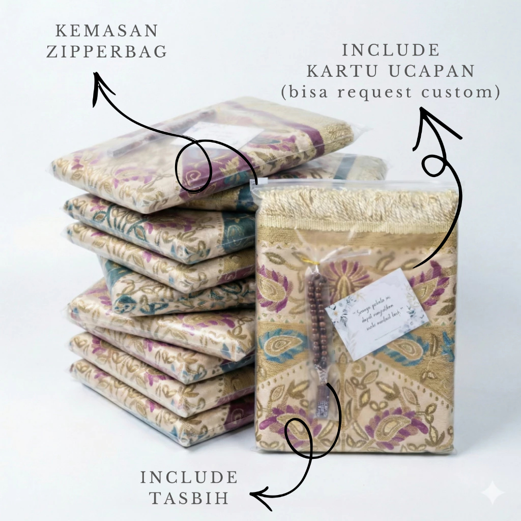 Paket Sajadah Souvenir Sejadah Turki Traveling Ukuran 52x105cm Oleh oleh Haji/Tahlilan 40 Harian