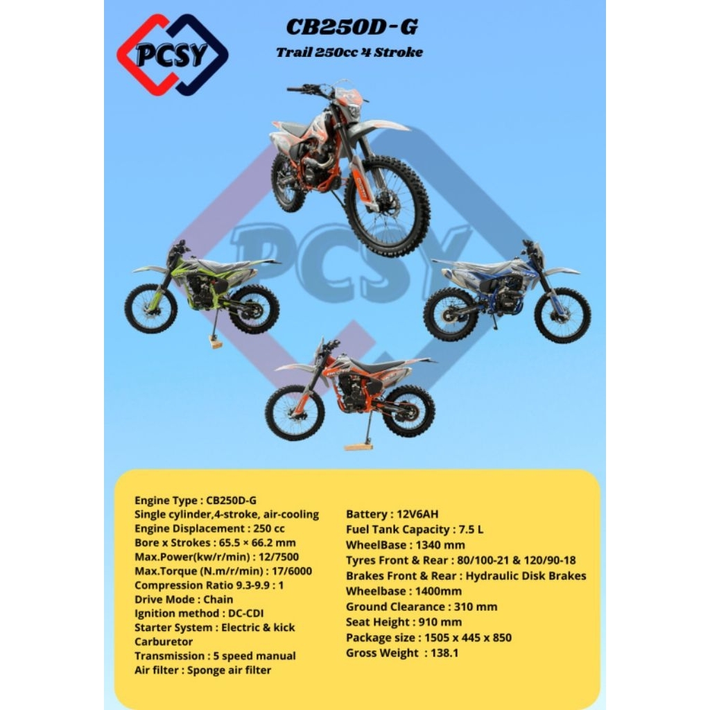 MOTOR TRAIL 250CC MANUAL KOPLING CB250D-G