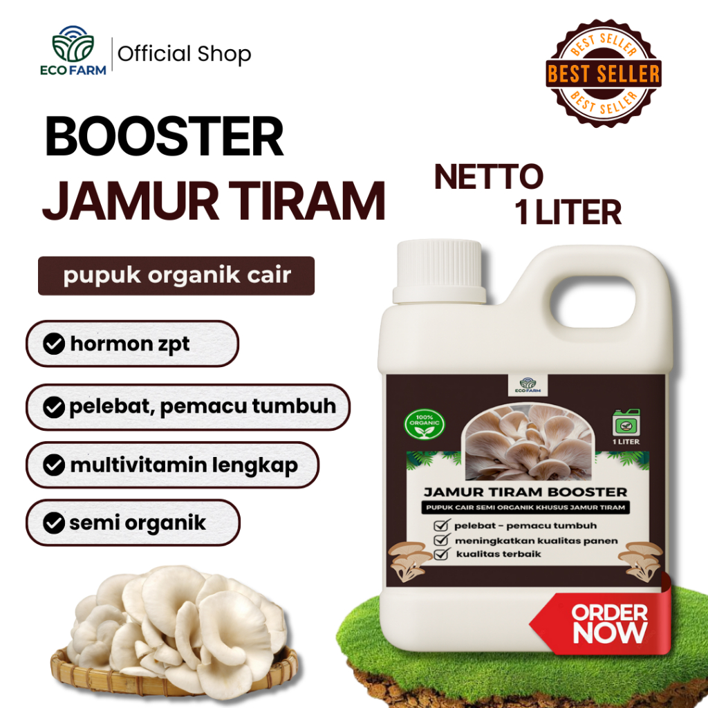 ECOFARM - BOOSTER JAMUR TIRAM 1 Liter - Pupuk organik Cair dan ZPT Khusus tanaman JAMUR TIRAM & Pele