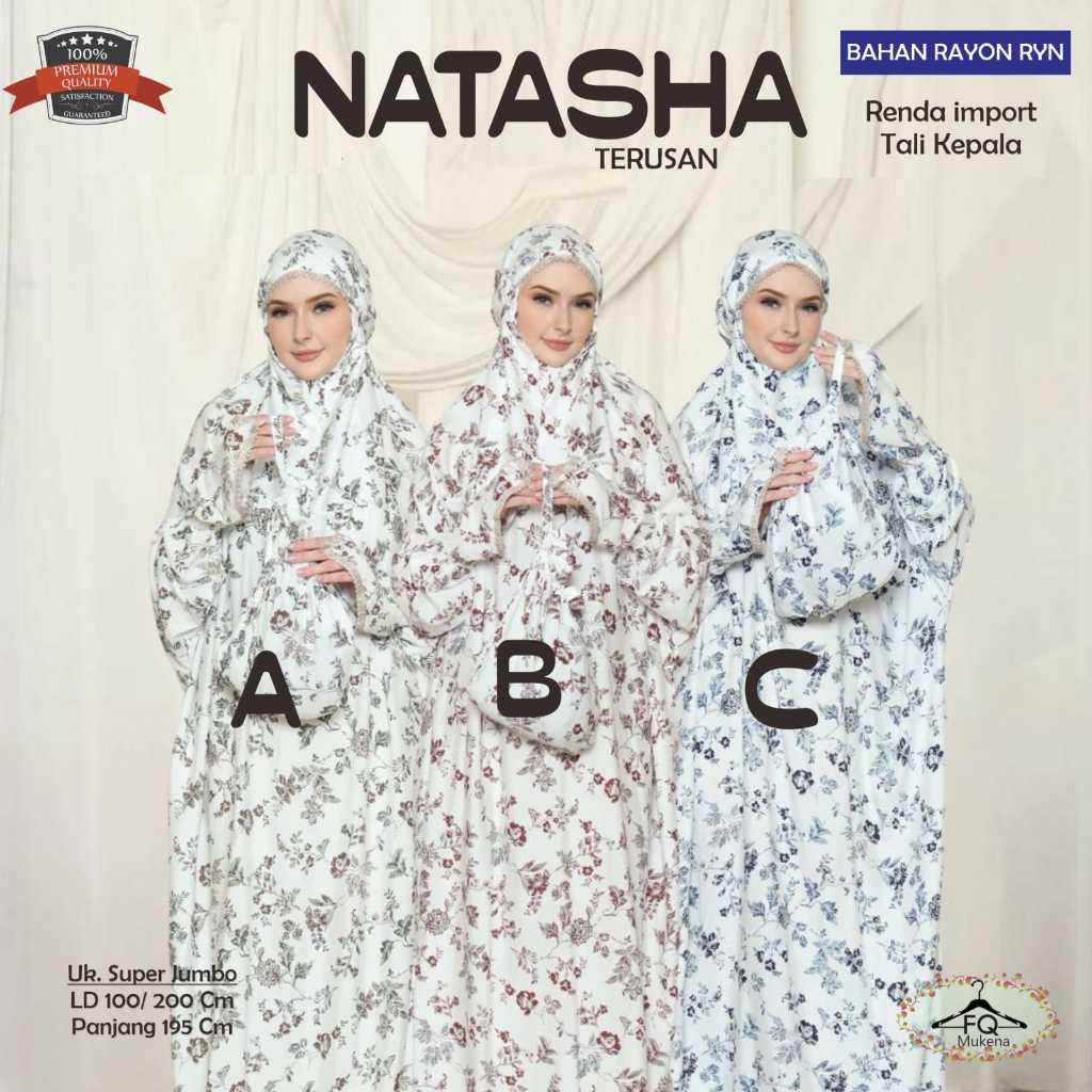 Mukena Terusan Dewasa Jumbo NATASHA Original FQ Mukena Bahan Rayon RYN Premium Motif Bunga Adem Rend