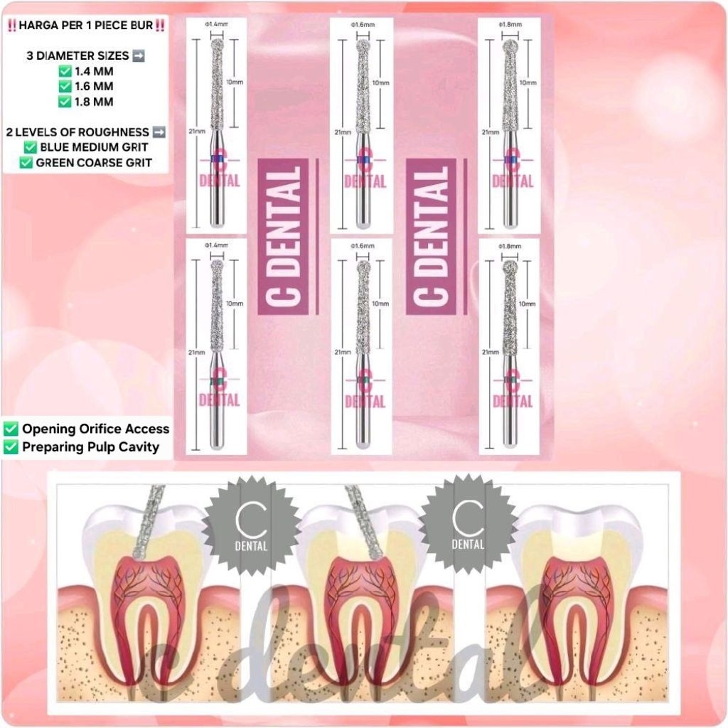 [1 Piece] Dental Endo Orifice Access Opening Bur Diamond High Speed Long Shank 21 MM (Round+Tapered 