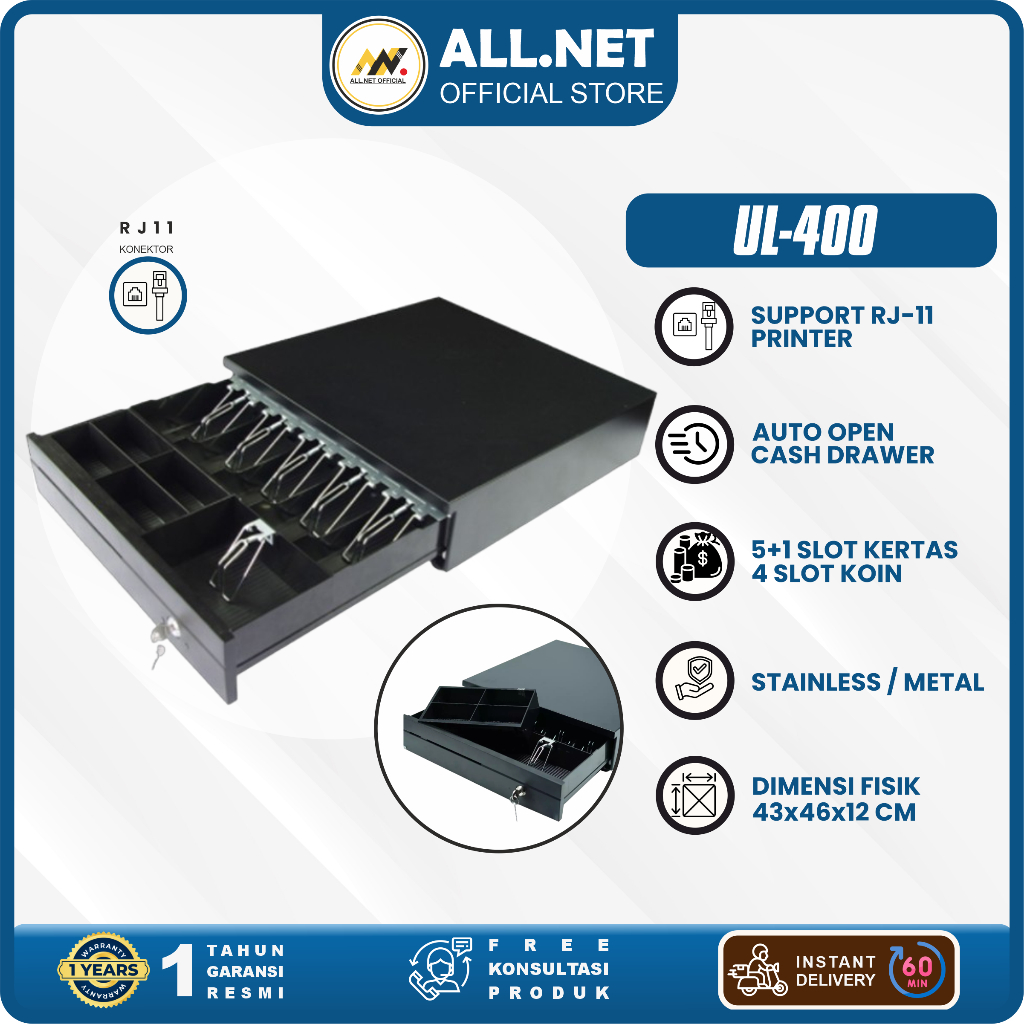 Iware Cash Drawer Laci Uang Kasir Iware CD-408 RJ11 6BILL 4COIN CD-408 dan UL-400
