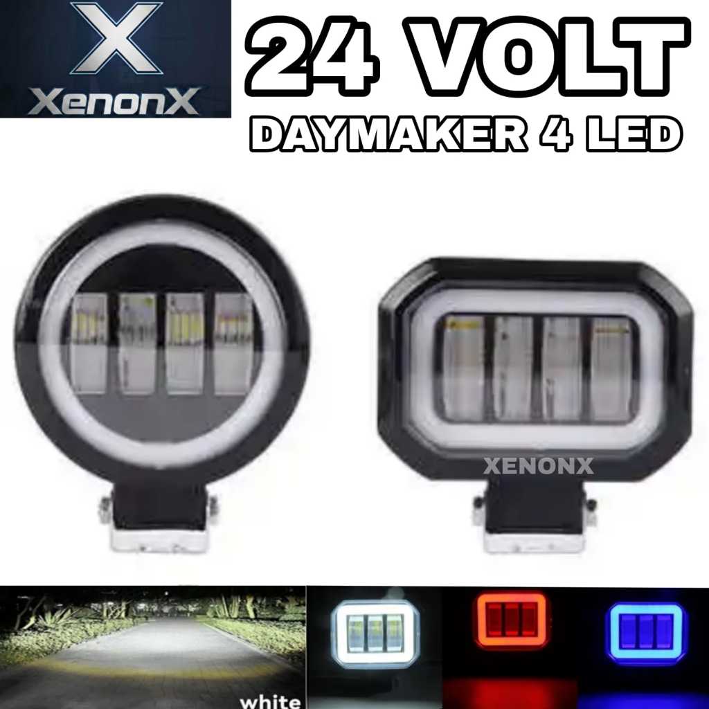 Lampu Tembak Sorot LED CWL 24 Volt Daymaker Mini 4 Mata Truk Bus Fuso Hino Ragasa Angel Eye 4D Lens 