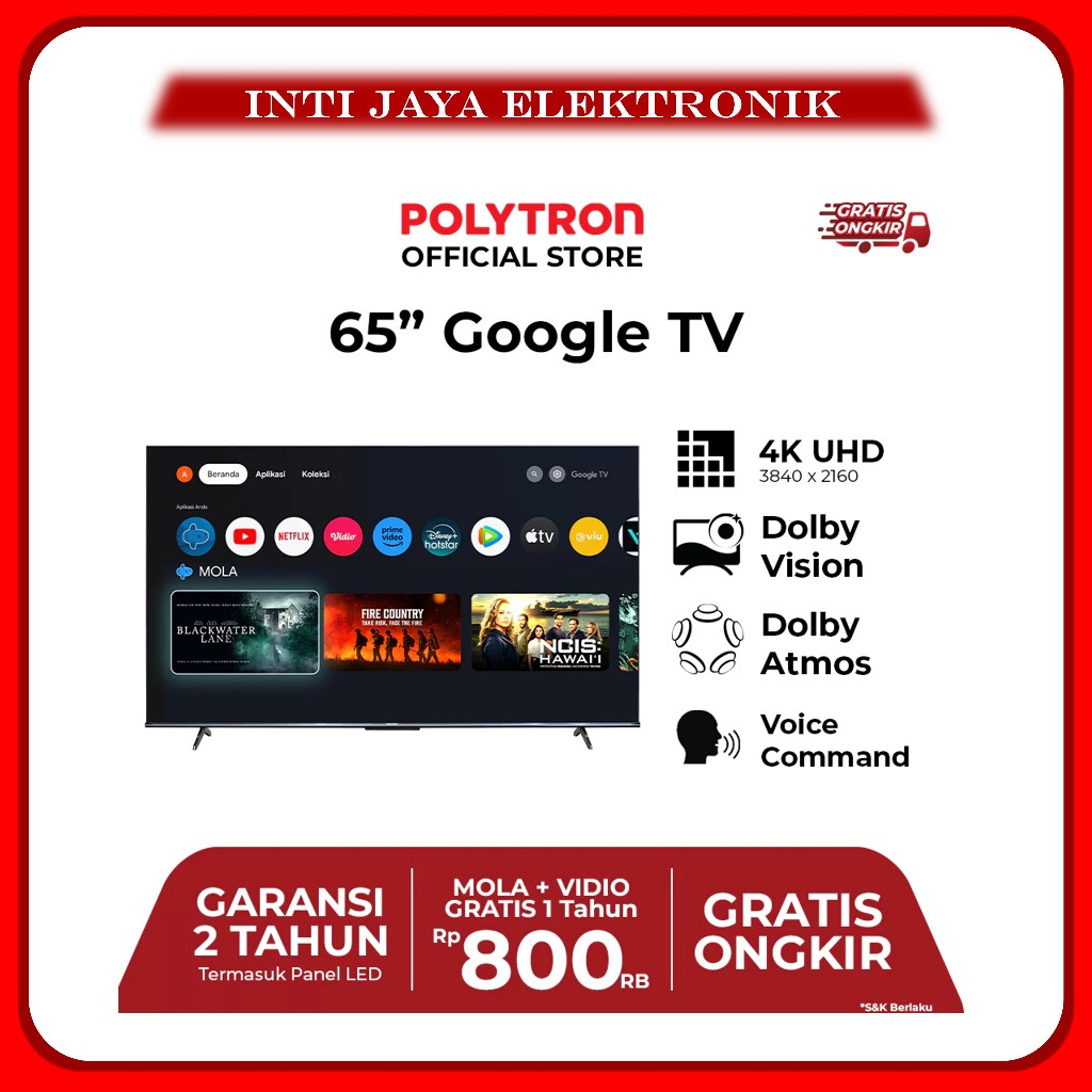 TV POLYTRON 65 INCH UHD 4K SMART GOOGLE ANDROID TV DIGITAL 65INCH - 65UG5959