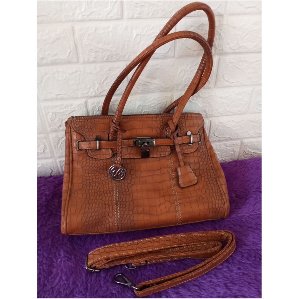 Preloved tas kulit tote bag wanita croco cokelat second