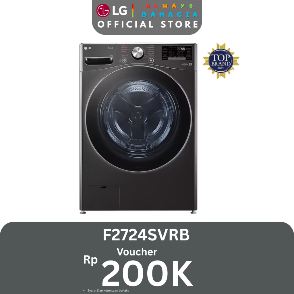 LG F2724SVRB 24kg Front Loading Mesin Cuci LG dengan Steam - Inverter Direct Drive