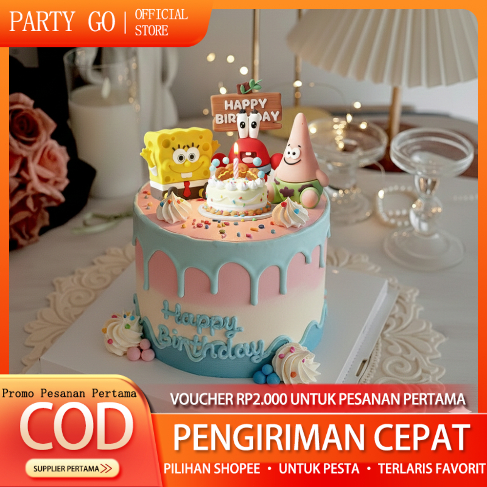 Topper Kartun spongebob Dekorasi Kue Ulang Tahun Untuk Pesta Ulang Tahun Anak-Anak