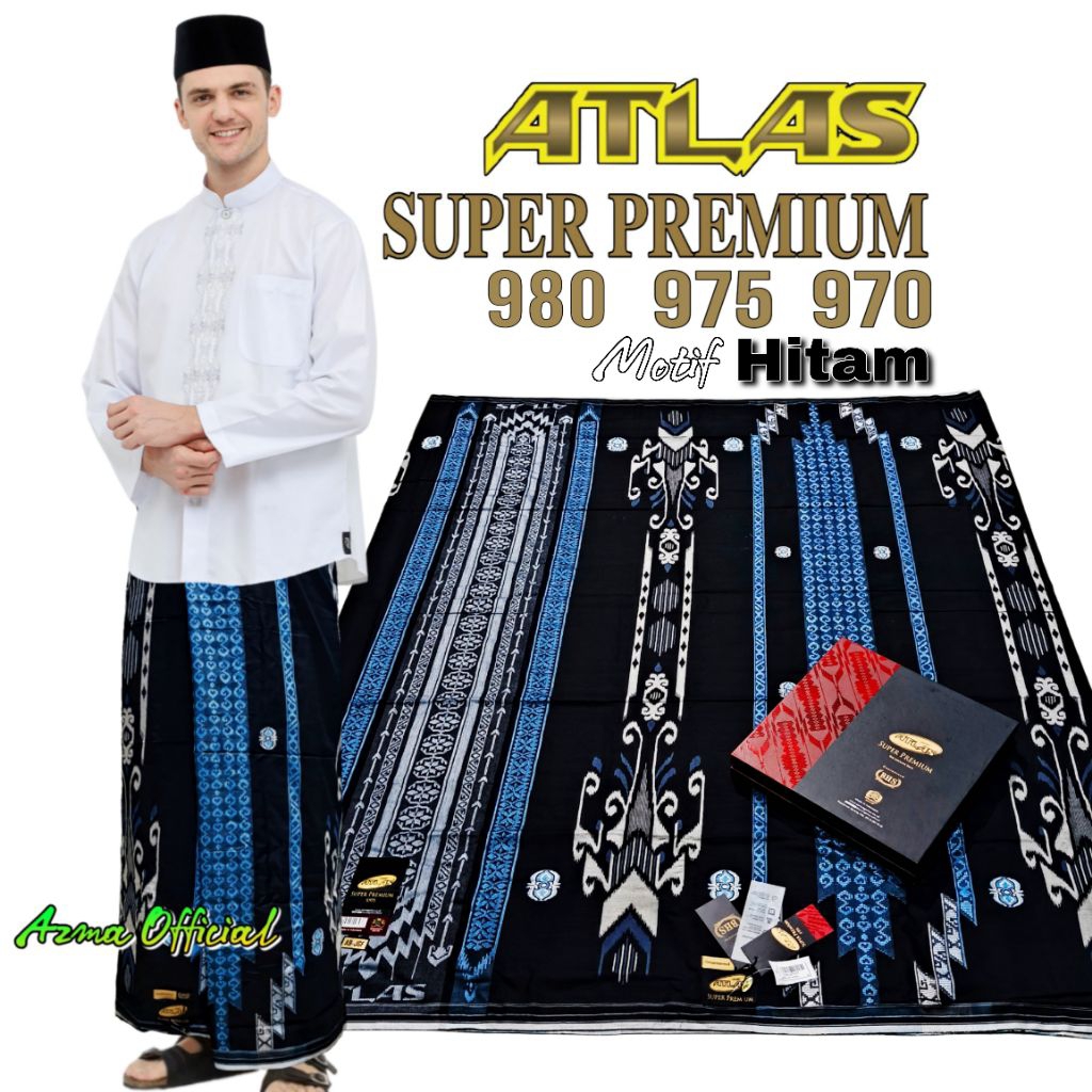 Sarung Atlas Super Premium 980 975 970 Gold Full Songket Timbul Motif Hitam