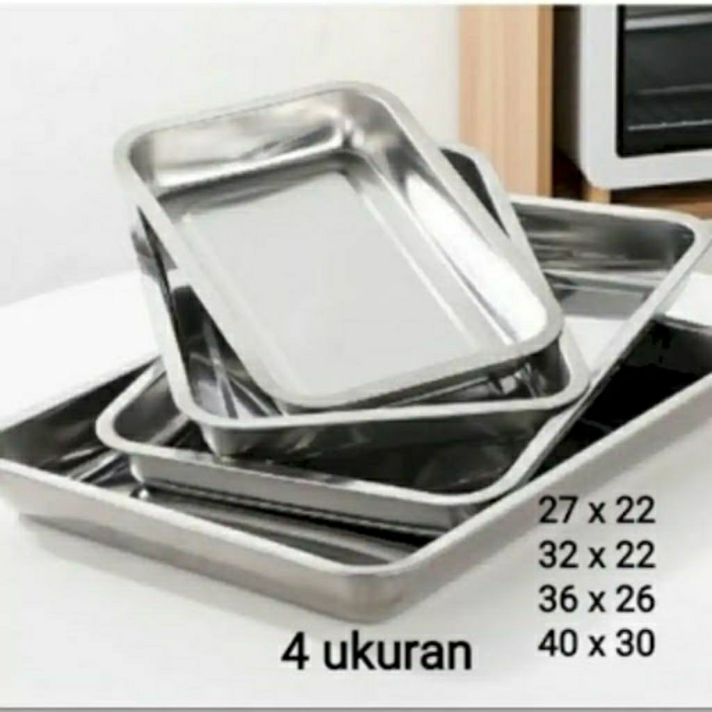 Baki Nampan Stainless Steel Besar Kecil Wadah Saji Nampan Segi Lodor Prasmanan