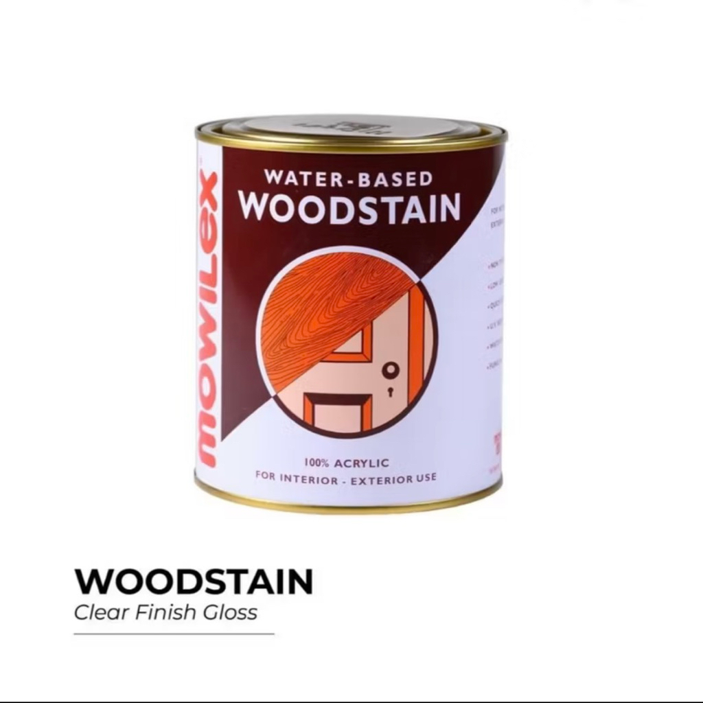 MOWILEX WODSTAIN CLEAR FINISH GLOSS CAT CLEAR PELAPIS KAYU PREMIUM ASLI ORIGINAL 10%
