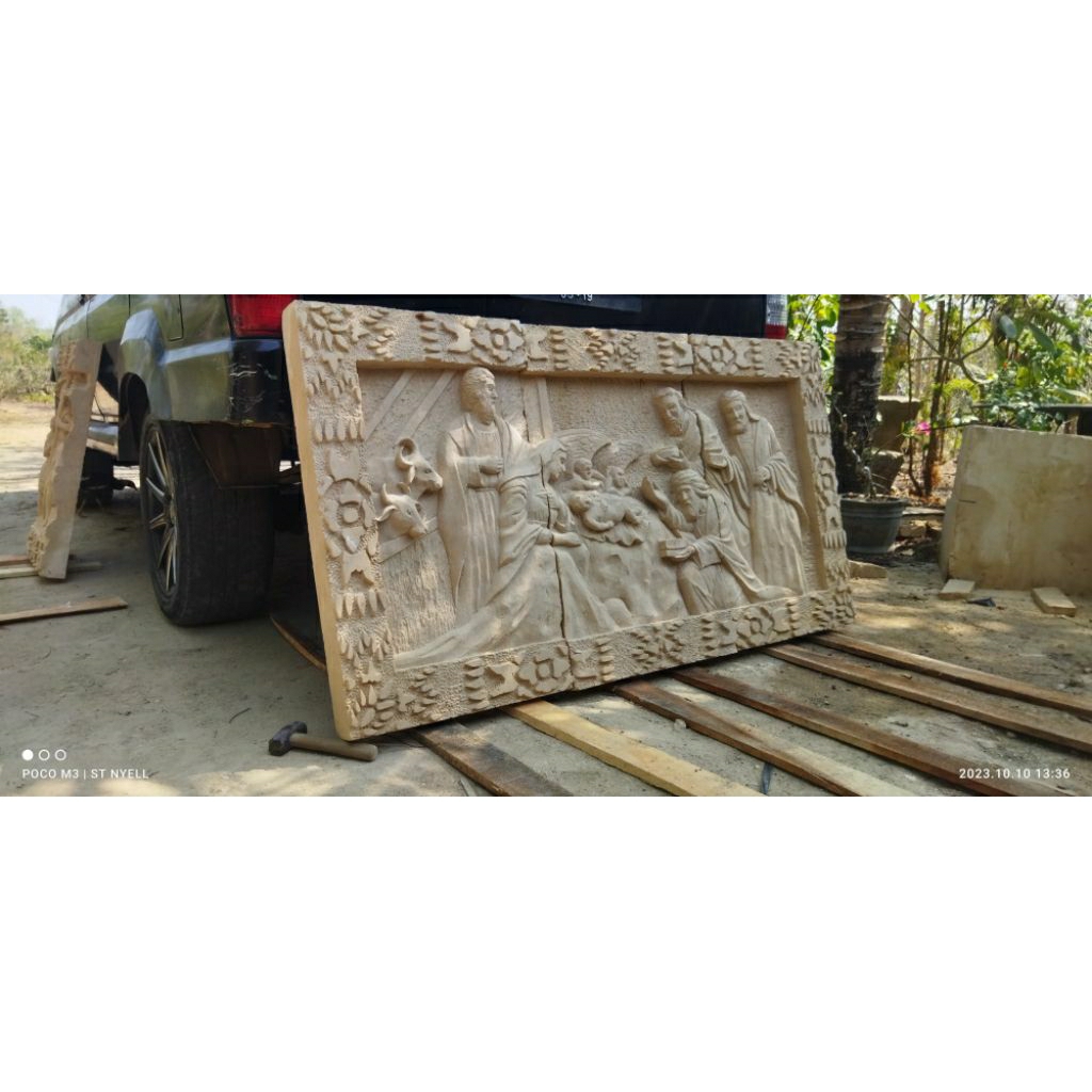 ukiran kisah yesus batu alam untuk dinding dekorasi rumah