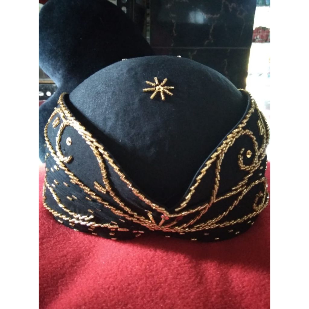 Blangkon Pengantin Premium - Blangkon Polos Hitam Putih Senopaten - Blangkon Payet Mewah Solo