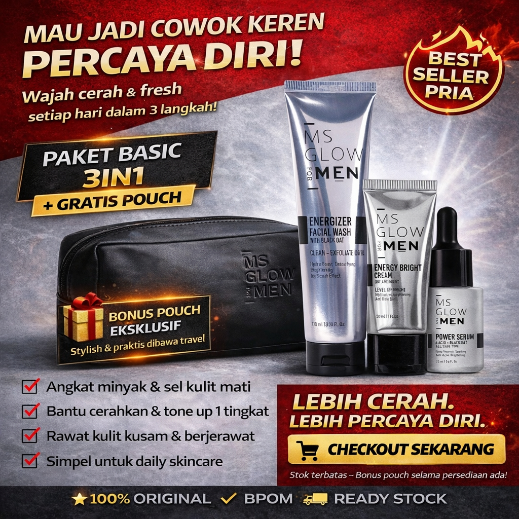 Ms Glow Men Paket Basic Skincare Pria Glowing Ms Glow For Men Skincare Wajah Berjerawat DISKON COD