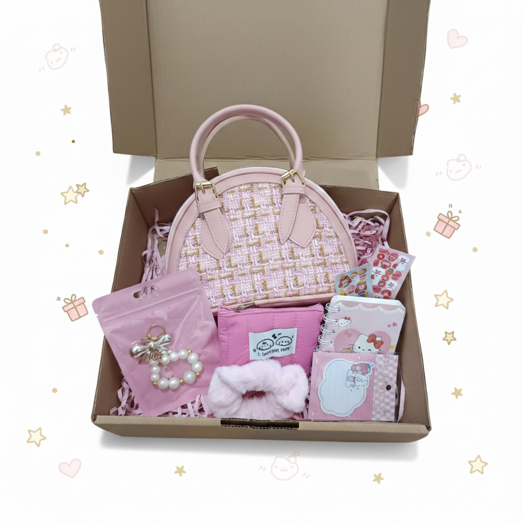 Hampers Gift Box Tas Pink | Kado Cewek Hadiah Pacar Pink Tas Dompet | Kado Ulang tahun Ultah Anniv