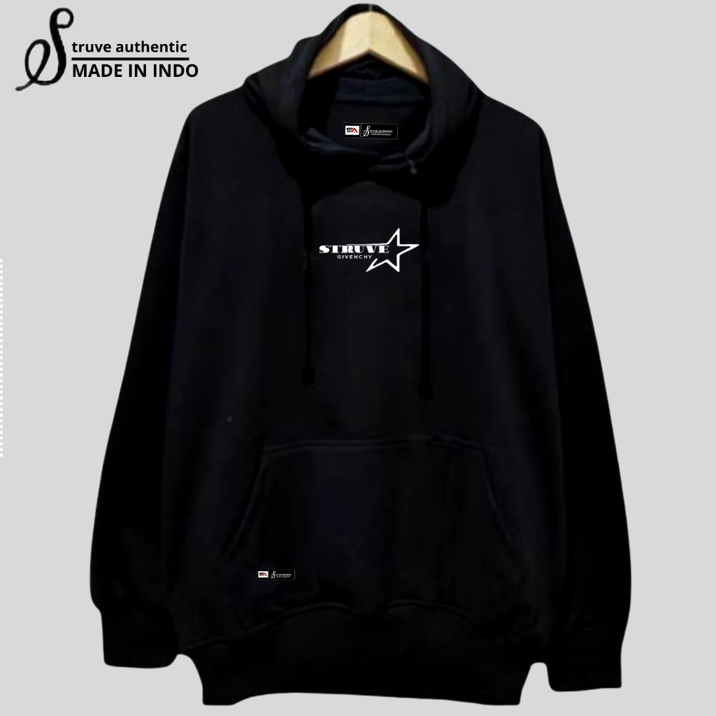 Jaket Pria Hoodie Distro Terbaru Keren WarnaHitam  List Sablon Struve Givenchy Sweater Ziper Resleti