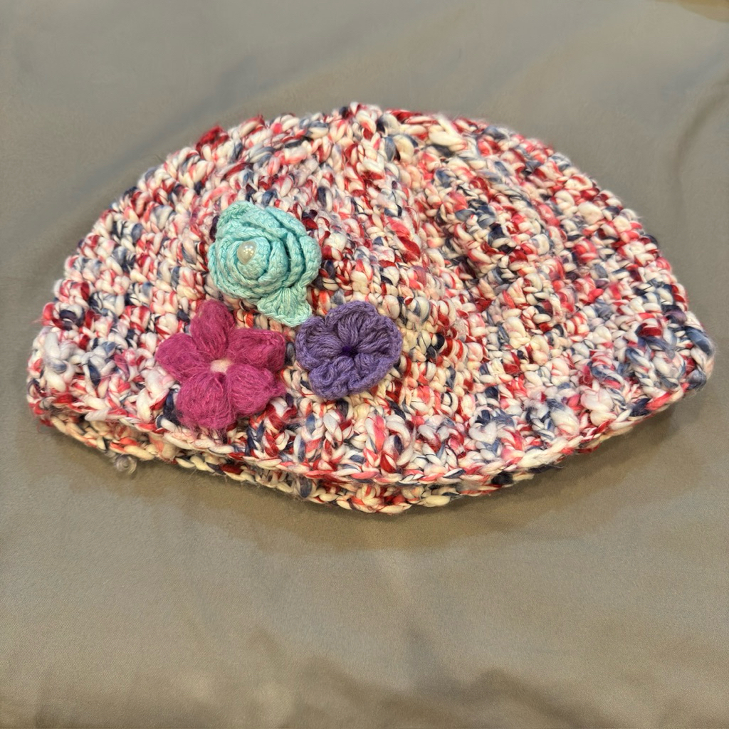 Topi kupluk wanita tebal bunga rajut [preloved]