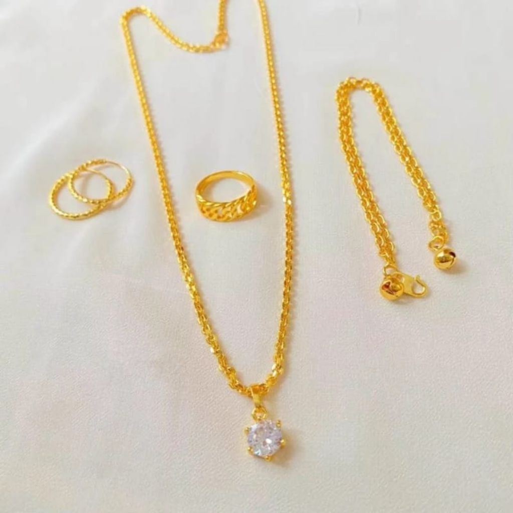 Set perhiasan anak Kalung Nuri ukir -cicin full ukir-anting gipsy ukir-berlapis emas muda