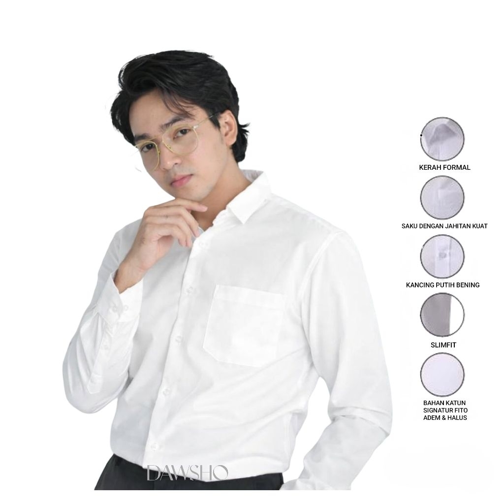 Kemeja Putih Polos | Kemeja Formal Pria | Kemeja Putih Polos Pria Lengan Panjang
