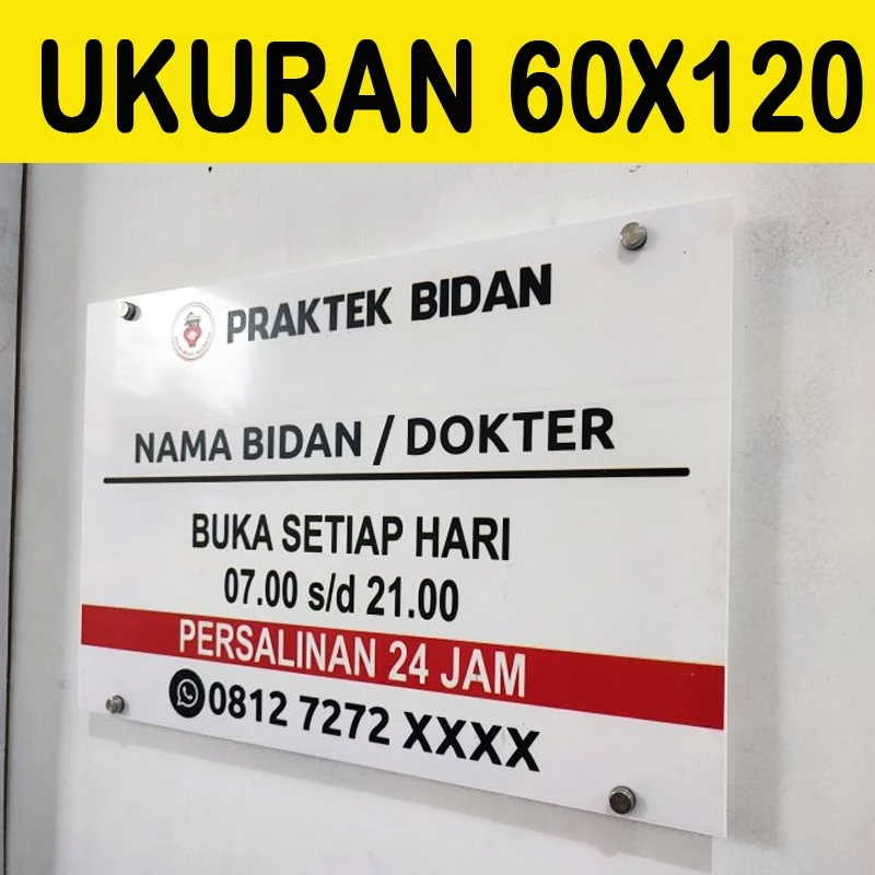 Papan Nama Akrilik Ukuran 60x120 Plang Toko Dokter Plang Mesjid Mushola Praktek Bidan apotek perawat