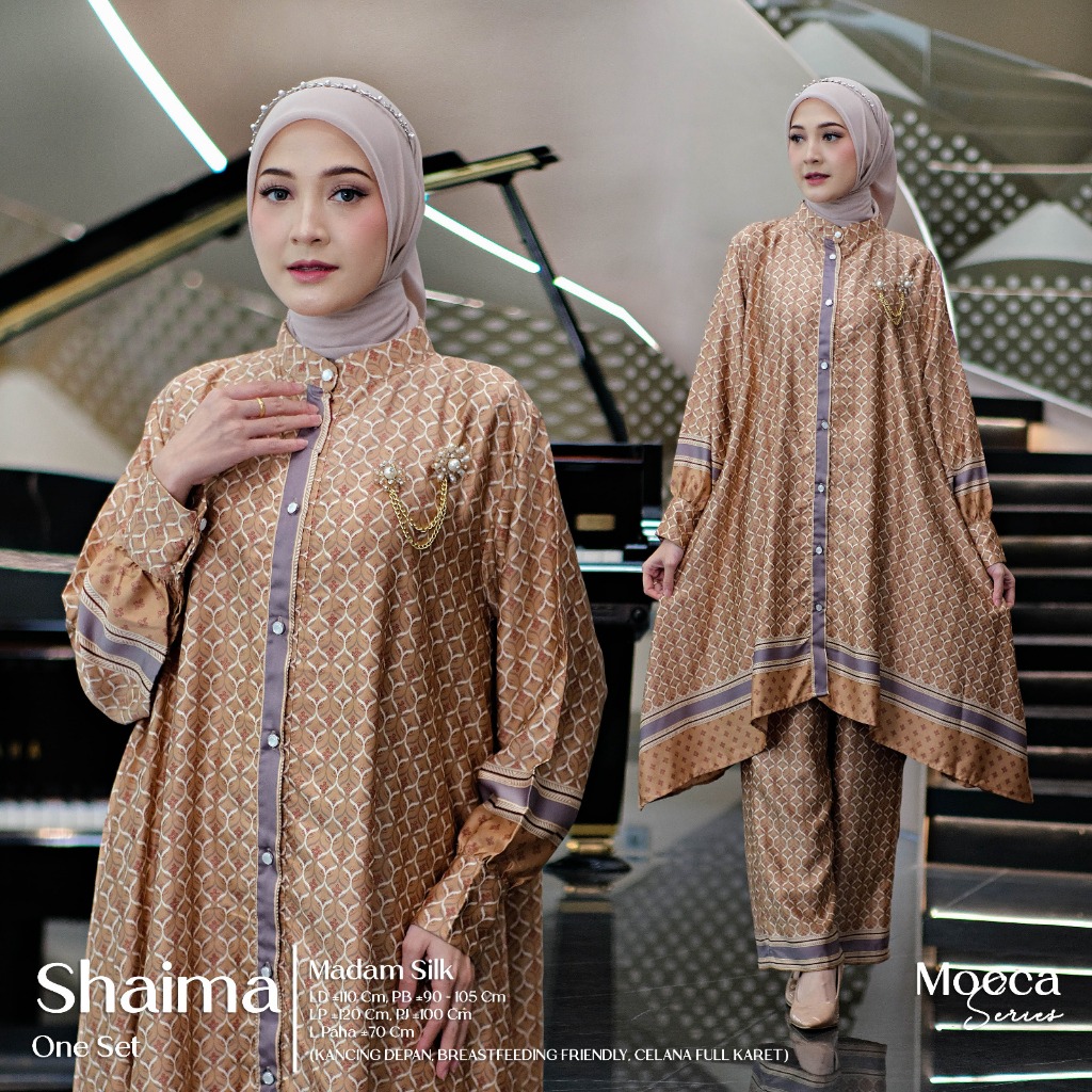Setulus Signature Shaima One Set Wanita Muslim Madam Silk Motif Batik Setelan Celana OOTD Cewek Kece