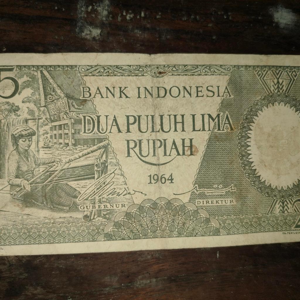 uang kuno 25 rupiah pekerja 1964