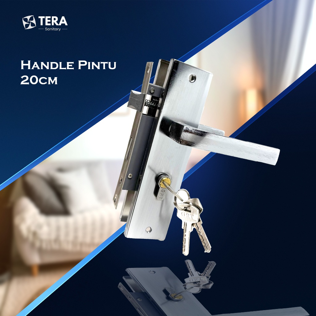 TERA Handle Pintu Set Kunci Lengkap Gagang Pintu Lengkap Ukuran 20cm Silinder Kuningan Warna Hitam P
