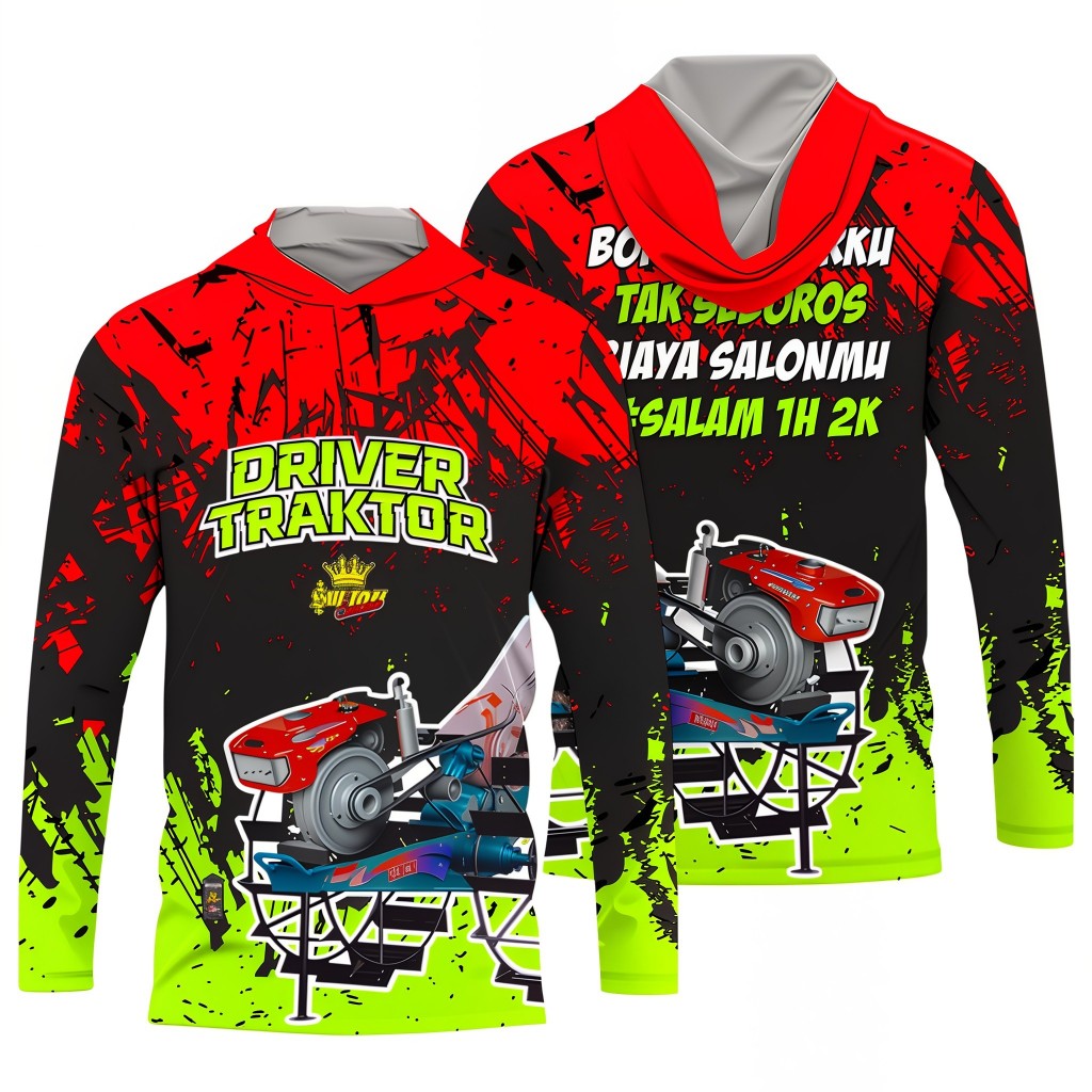 Jersey Driver Traktor Full Print Hoodie Lengan Panjang Baju Komunitas Petani